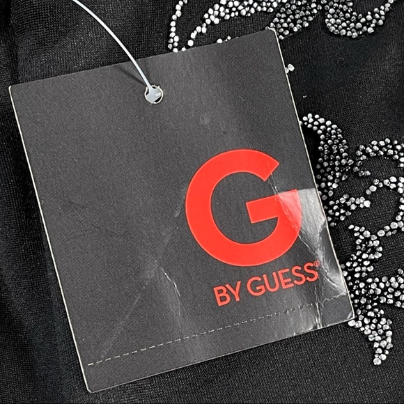 G by Guess NWT size small black strapless mini dress with silver swirl designs - Picture 6 of 11